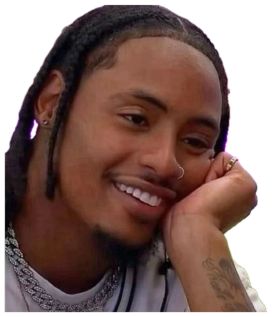 Guy resting his chin on his hand with a smooth, flirtatious smile sticker