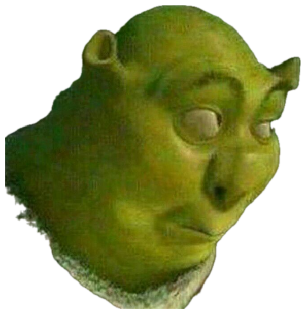 A low-res Shrek staring off with a blank, exhausted, done-with-it expression sticker