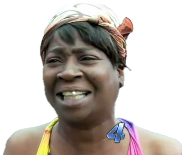 Woman in a headscarf on the news squinting with an ain't-nobody-got-time expression sticker