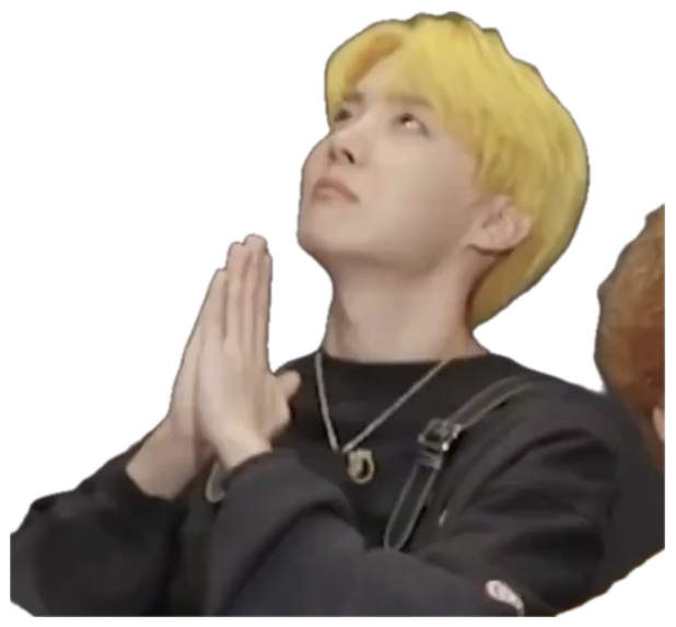 Blond-haired man pressing his hands together and looking upward as if praying sticker