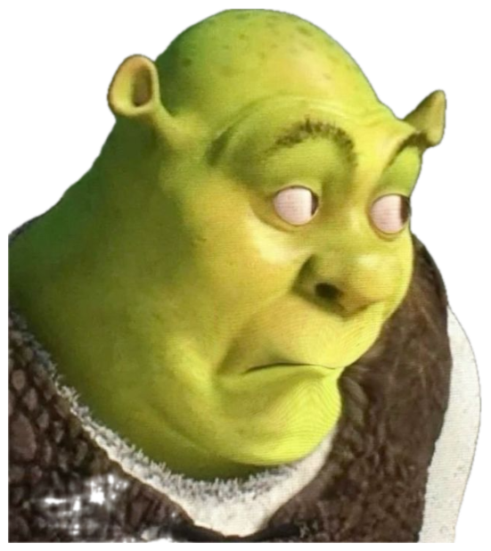 Shrek staring forward with his eyes rolled back into his head looking completely blank sticker