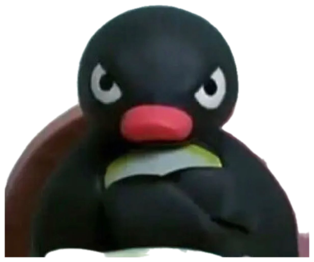 Pingu the claymation penguin glaring with furious, narrowed eyes sticker