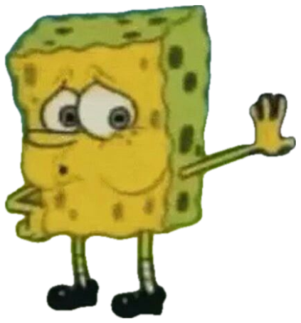 Deflated, droopy-eyed SpongeBob giving a tired little wave goodbye sticker