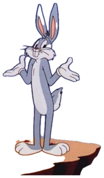 Bugs Bunny standing on a cliff shrugging with both palms up sticker