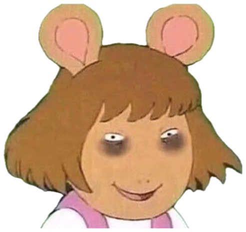 D.W. from Arthur smirking with enormous dark bags under her eyes sticker