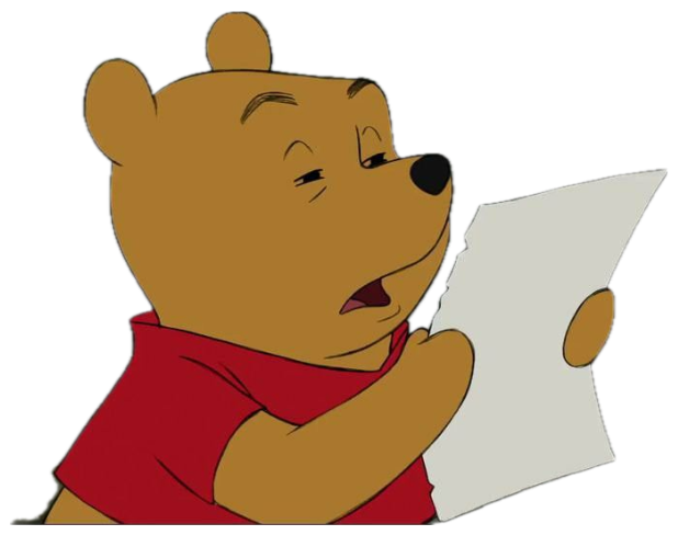 Winnie the Pooh squinting at a piece of paper, trying to make sense of it sticker
