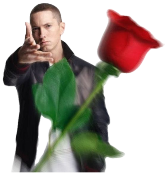 Eminem holding out a rose with a stone-cold deadpan expression sticker