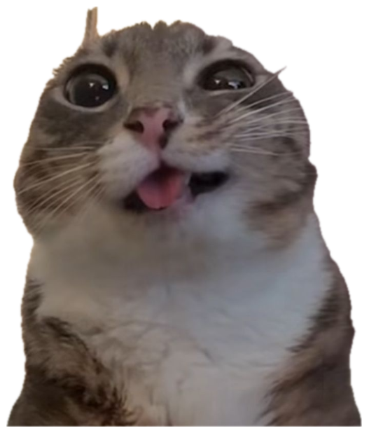 Wide-eyed cat with its tongue poking out mid derpy expression sticker