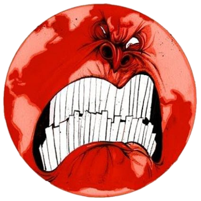 Red illustrated face screaming furiously with bared jagged teeth sticker