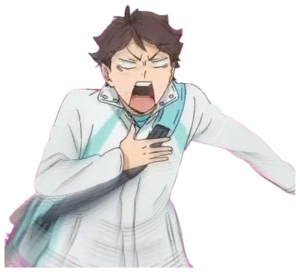 Anime boy clutching his chest and screaming, surrounded by pink hearts sticker