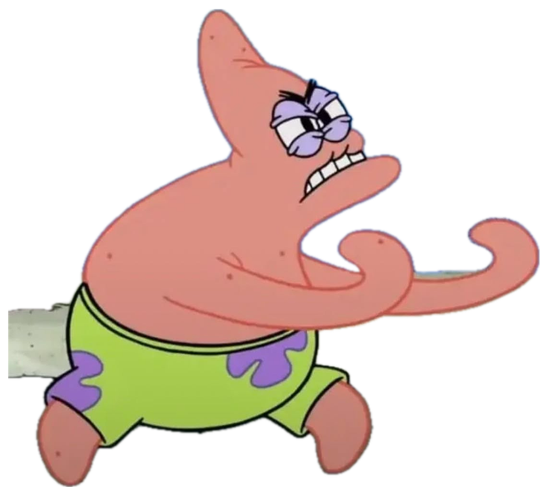 Patrick Star flexing his arms with a furious scowling face, ready to fight sticker