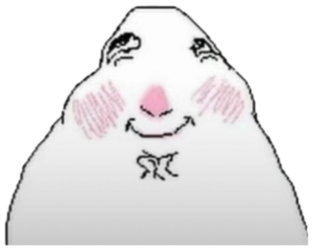 Blushing scribble-face blob smiling shyly with a little heart drawn beside it sticker