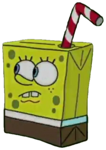 Cartoon SpongeBob as a juice box, wide-eyed and nervously biting his lip sticker