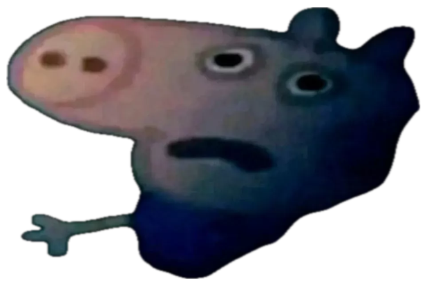 Peppa Pig emerging from the dark looking absolutely terrified in a horror-filter render sticker