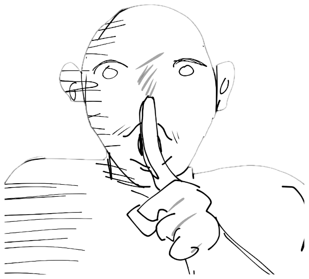 Saitama from One Punch Man in rough sketch style pressing a finger to his lips sticker
