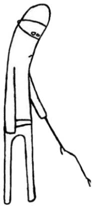 Doodle of a hunched stick figure slouching over dejectedly with a droopy head sticker