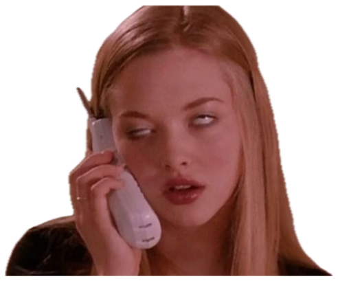 Blonde girl on a cordless phone rolling her eyes back in boredom sticker