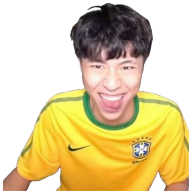 Streamer in a Brazil jersey beaming ear to ear at his webcam sticker