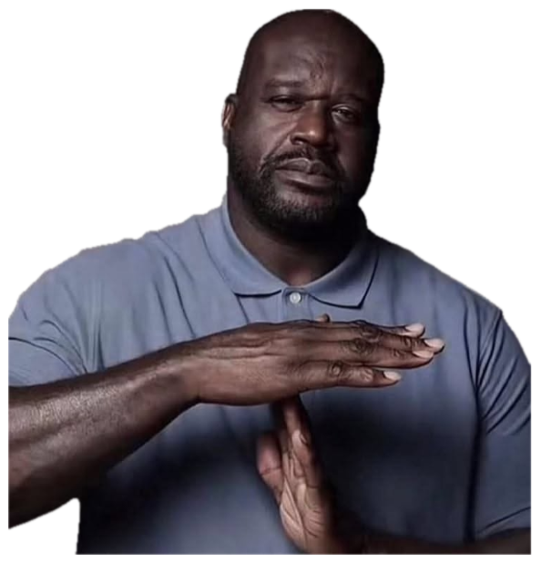 Shaquille O'Neal making a firm 'stop' gesture with both hands flat, completely done sticker