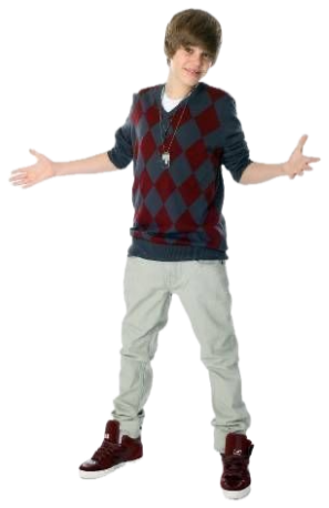 Young Justin Bieber in an argyle vest shrugging with both arms spread wide sticker