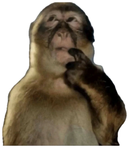 Monkey on a hilltop resting a hand on its chin with a smug, scheming look sticker