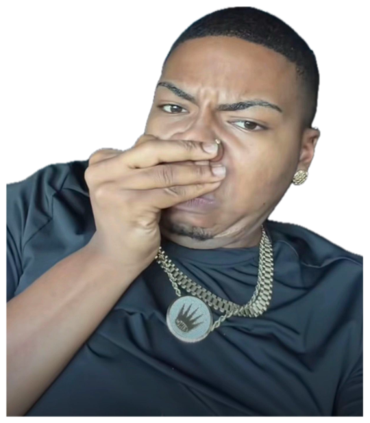 Man in a car covering his nose with a hand, giving a repulsed side-eye sticker