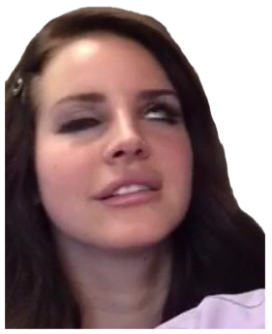 Lana Del Rey giving that classic barely-there smirk and distant gaze sticker