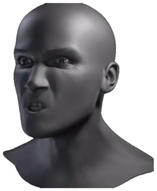 3D grey human head snarling with a disgusted, furious grimace sticker