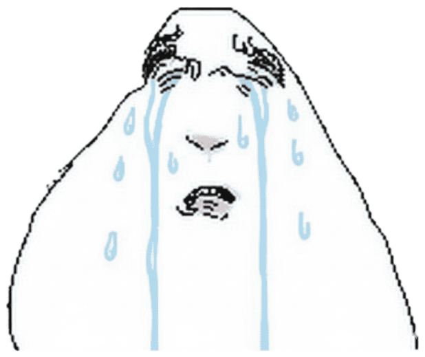 Crudely drawn blob face sobbing with rivers of tears pouring down sticker