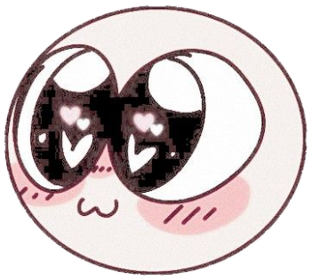 Doodled blob face with sparkling heart eyes surrounded by floating pink hearts sticker