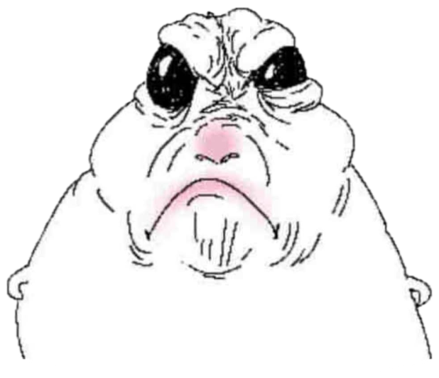 Sketchy blushing cartoon face with baggy eyes and a heavy, defeated frown sticker