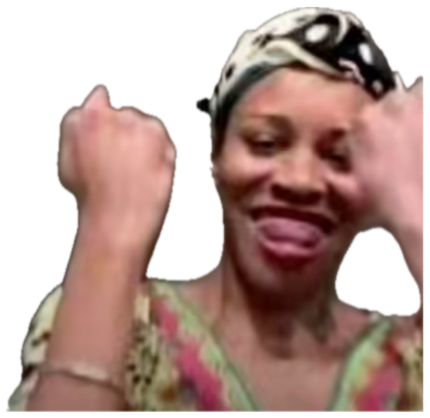 Woman in a headwrap dancing with fists raised and big grin, pure joy sticker