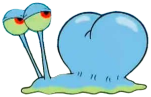 Gary the Snail from SpongeBob slumped on the ground with blood-red tired eyes sticker