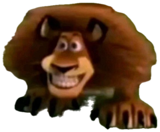 Alex the Lion from Madagascar crouching close to camera with a wide manic grin sticker