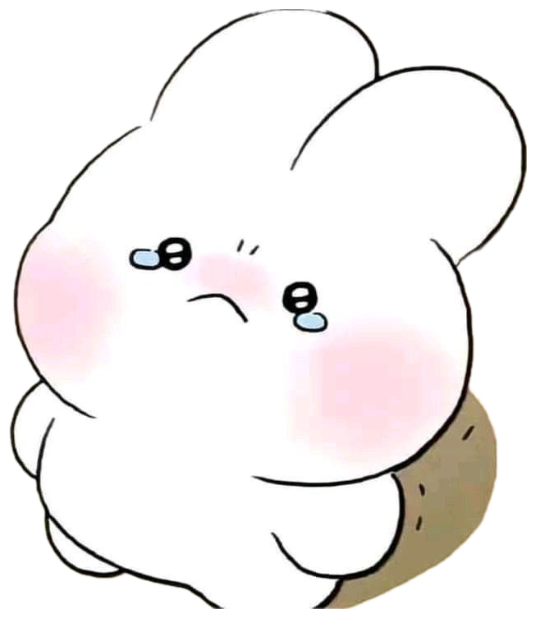 Cute cartoon bunny with rosy cheeks and teary eyes looking sad and pouty sticker