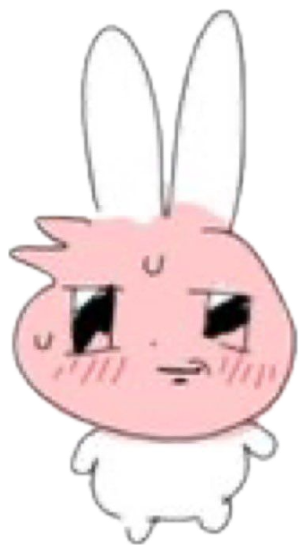 Tiny pink cartoon bunny with dark hollow eyes and steam lines looking exhausted and done sticker