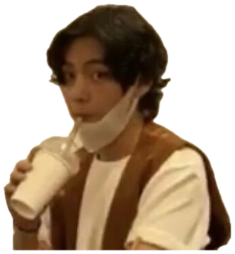 Guy with a mask around his chin sipping an iced drink through a straw, deadpan sticker