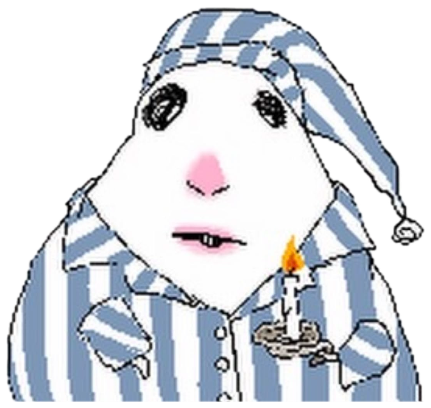 Cartoon creature in striped pajamas and nightcap holding a candle with a wary look sticker