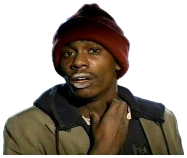 Dave Chappelle in a red beanie looking uneasy, hand at his throat like something's off sticker