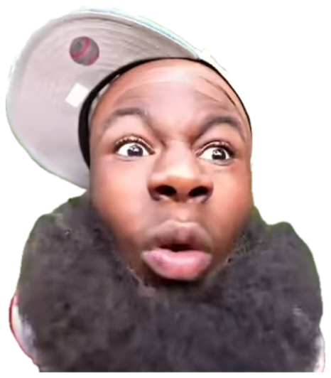 Guy in a backwards cap leaning into the camera with wide eyes and a shocked pucker sticker