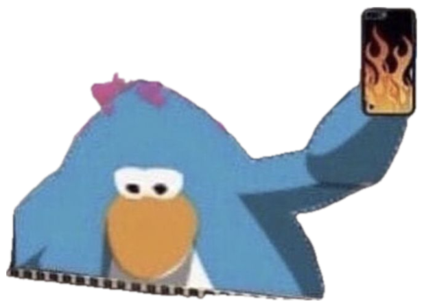 Blue cartoon dinosaur taking a selfie in a mirror with pink hearts, captioned 'i have a crush on you' sticker