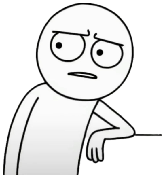 Simple stick-figure cartoon leaning on a ledge with a confused, uneasy frown sticker