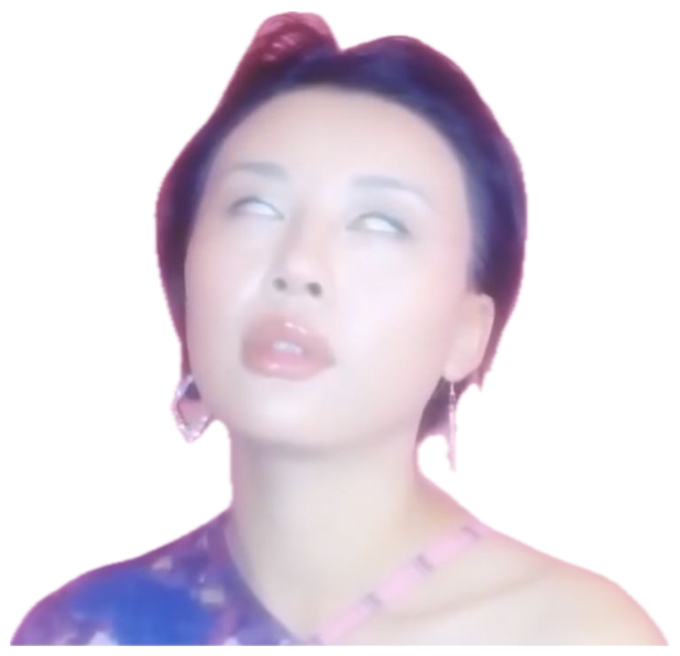 Woman against a pink backdrop rolling her eyes back dramatically mid-sigh sticker
