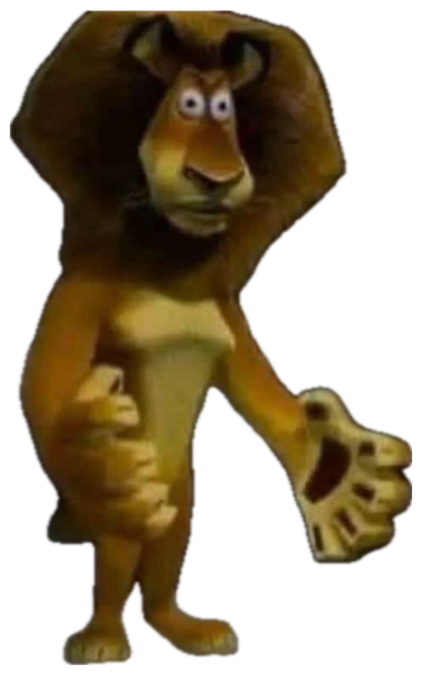 Alex the Lion from Madagascar standing awkwardly in front of a line of riot police sticker