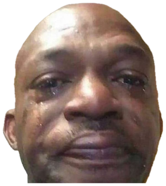 Man with tears streaming down his face holding back an emotional, sad expression sticker