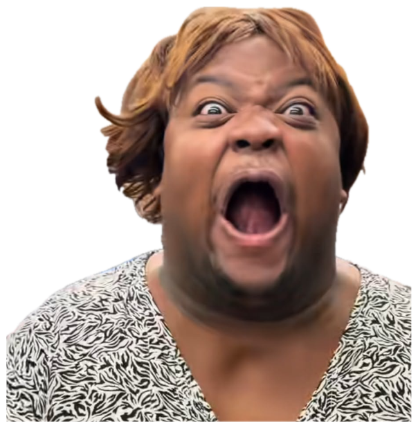 Person in a store screaming with eyes bulging and mouth wide open in shock sticker