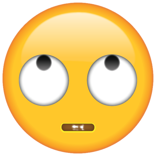 Yellow emoji face with eyes rolling way back and a flat mouth of pure indifference sticker