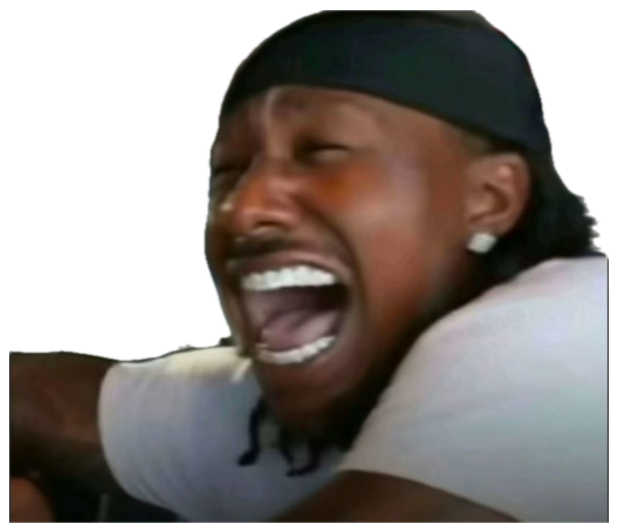 Man on what looks like a bus throwing his head back and cackling with his mouth wide open sticker