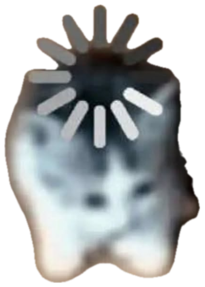 Blurry kitten with a loading spinner over its head, brain fully buffering sticker