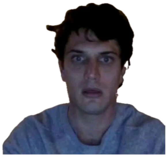 Guy on webcam staring into the camera with a stunned, hollow expression sticker